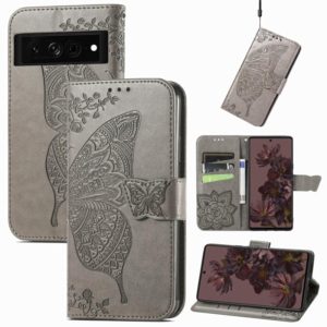 For Google Pixel 7 5G Butterfly Love Flower Embossed Leather Phone Case(Grey) (OEM)