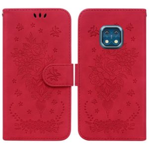 For Nokia XR20 Butterfly Rose Embossed Leather Phone Case(Red) (OEM)