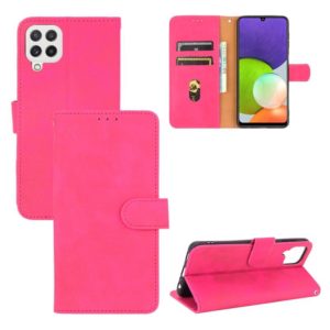 For Samsung Galaxy A22 4G Solid Color Skin Feel Magnetic Buckle Horizontal Flip Calf Texture PU Leather Case with Holder & Card Slots & Wallet(Rose Red) (OEM)