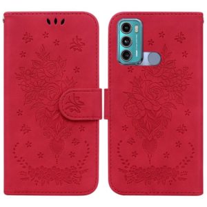 For Motorola Moto G60 / G40 Fusion Butterfly Rose Embossed Leather Phone Case(Red) (OEM)
