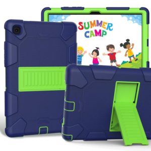 For Samsung Galaxy Tab A7 (2020) T500/T505 Shockproof Two-Color Silicone Protective Case with Holder(Navy Blue + Green) (OEM)