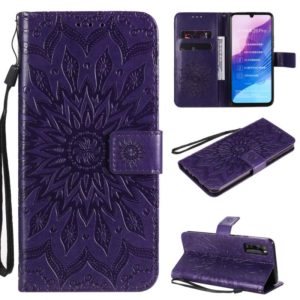 For Huawei Enjoy Z Pressed Printing Sunflower Pattern Horizontal Flip PU Leather Case Holder & Card Slots & Wallet & Lanyard(Purple) (OEM)