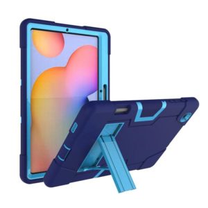 For Samsung Galaxy Tab S6 Lite P610 Contrast Color Robot Shockproof Silicon + PC Protective Case with Holder(Navy Blue + Blue) (OEM)