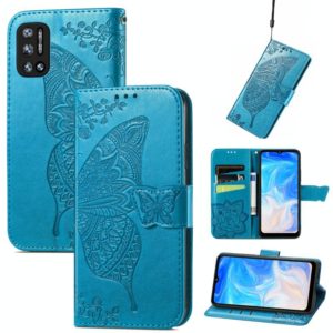 For DOOGEE N40 Pro Butterfly Love Flowers Embossed Horizontal Flip Leather Case with Holder & Card Slots & Wallet & Lanyard(Blue) (OEM)