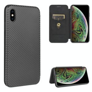 For iPhone XS Max Carbon Fiber Texture Horizontal Flip TPU + PC + PU Leather Case with Card Slot(Black) (OEM)