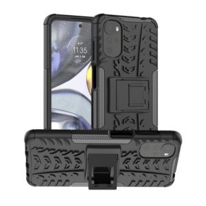 For Motorola Moto G22/E32 Tire Texture TPU + PC Phone Case with Holder(Black) (OEM)