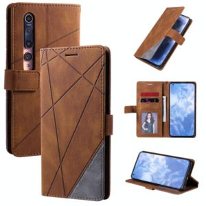 For Xiaomi Mi 10 5G / Mi 10 Pro 5G Skin Feel Splicing Horizontal Flip Leather Case with Holder & Card Slots & Wallet & Photo Frame(Brown) (OEM)