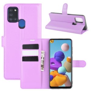 For Galaxy A21S Litchi Texture Horizontal Flip Protective Case with Holder & Card Slots & Wallet(Purple) (OEM)