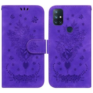 For OnePlus Nord N10 5G Butterfly Rose Embossed Leather Phone Case(Purple) (OEM)