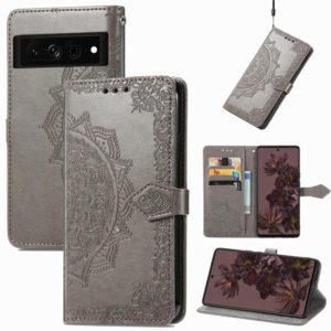 For Google Pixel 7 Pro Mandala Flower Embossed Leather Phone Case(Gray) (OEM)