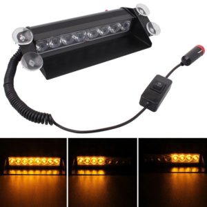 8W 800LM 8-LED Yellow Light 3-Modes Adjustable Angle Car Strobe Flash Dash Emergency Light Warning Lamp with Suckers, DC 12V (OEM)