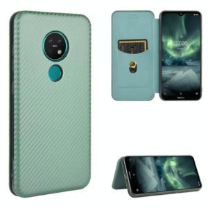 For Nokia 7.2 & 6.2 Carbon Fiber Texture Horizontal Flip TPU + PC + PU Leather Case with Card Slot(Green) (OEM)