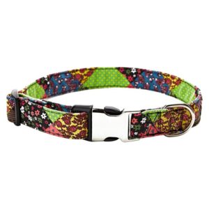 Ethnic Bohemian Floral Half Metal Buckle Dog Collar, Size: S 1.5x40cm(Colorful Little Floral) (OEM)