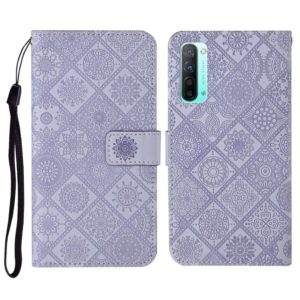For OPPO Reno3 Ethnic Style Embossed Pattern Horizontal Flip Leather Case with Holder & Card Slots & Wallet & Lanyard(Purple) (OEM)