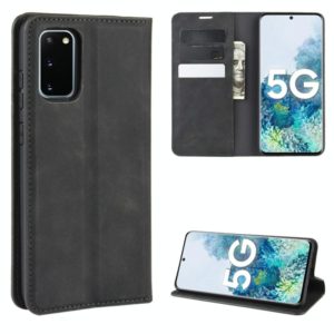 For Samsung Galaxy S20 FE 4G / 5G Retro-skin Business Magnetic Suction Leather Case with Holder & Card Slots & Wallet(Black) (OEM)