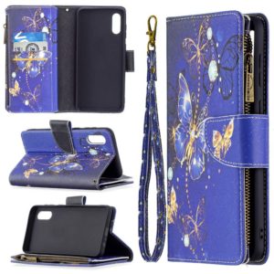 For Samsung Galaxy A02 Colored Drawing Pattern Zipper Horizontal Flip Leather Case with Holder & Card Slots & Wallet(Purple Butterfly) (OEM)