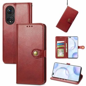 For Honor 50 Pro Solid Color Leather Buckle Phone Case with Lanyard & Photo Frame & Card Slot & Wallet & Stand Function(Red) (OEM)