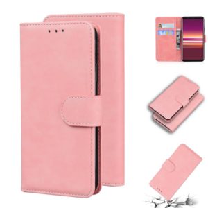 For Sony Xperia 5 Skin Feel Pure Color Flip Leather Phone Case(Pink) (OEM)