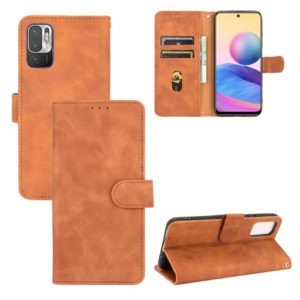 For Xiaomi Redmi Note 10 5G Solid Color Skin Feel Magnetic Buckle Horizontal Flip Calf Texture PU Leather Case with Holder & Card Slots & Wallet(Brown) (OEM)