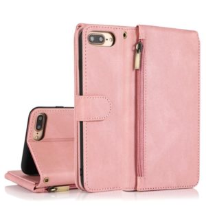 Skin-feel Crazy Horse Texture Zipper Wallet Bag Horizontal Flip Leather Case with Holder & Card Slots & Wallet & Lanyard For iPhone 6 Plus(Rose Gold) (OEM)