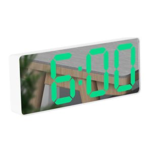 Mirror Bedside Alarm Clock Battery Plug-In Dual-Purpose LED Clock, Colour: Rectangular White Shell (Mirror Green Light) (OEM)