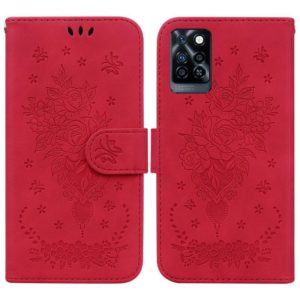 For Infinix Note 10 Pro X695 Butterfly Rose Embossed Leather Phone Case(Red) (OEM)