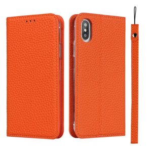 For iPhone XS Max Litchi Genuine Leather Phone Case(Orange) (OEM)