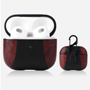 Snakeskin Texture and Leather Stitching Earphone Protective Case with Hang Buckle For AirPods 3(Coffee) (OEM)
