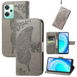 For OnePlus Nord CE 2 Lite 5G Butterfly Love Flower Embossed Flip Leather Phone Case(Gray) (OEM)