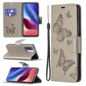 For Xiaomi Mi 11i / Poco F3 / Redmi K40 Two Butterflies Embossing Pattern Horizontal Flip Leather Case with Holder & Card Slot & Wallet & Lanyard(Gray) (OEM)