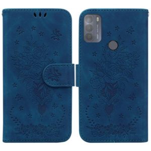 For Motorola Moto G50 Butterfly Rose Embossed Leather Phone Case(Blue) (OEM)