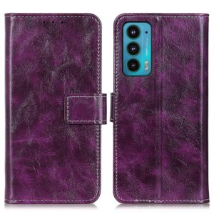 For Motorola Edge 20 Retro Crazy Horse Texture Horizontal Flip Leather Case with Holder & Card Slots & Photo Frame & Wallet(Purple) (OEM)
