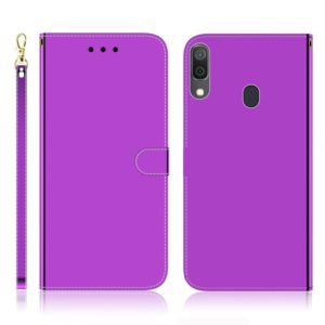 For Galaxy A20 / A30 Imitated Mirror Surface Horizontal Flip Leather Case with Holder & Card Slots & Wallet & Lanyard(Purple) (OEM)