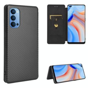 For OPPO Reno4 4G Carbon Fiber Texture Horizontal Flip TPU + PC + PU Leather Case with Card Slot(Black) (OEM)