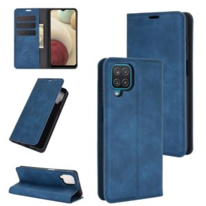 For Samsung Galaxy A12 Retro-skin Business Magnetic Suction Leather Case with Holder & Card Slots & Wallet(Dark Blue) (OEM)