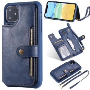 For iPhone 11 For iPhone 11 Buckle Zipper Shockproof Protective Case with Holder & Card Slots & Wallet & Lanyard & Photos Frame(Blue) (OEM)