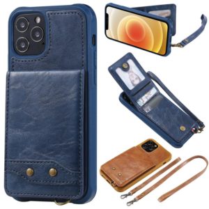 For iPhone 12 / 12 Pro Vertical Flip Wallet Shockproof Back Cover Protective Case with Holder & Card Slots & Lanyard & Photos Frames(Blue) (OEM)