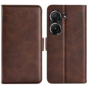 For Asus Zenfone 9 Dual-side Magnetic Buckle Horizontal Flip Leather Phone Case(Brown) (OEM)
