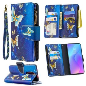 For Xiaomi Redmi K20 / Mi 9T Colored Drawing Pattern Zipper Horizontal Flip Leather Case with Holder & Card Slots & Wallet(Gold Butterfly) (OEM)