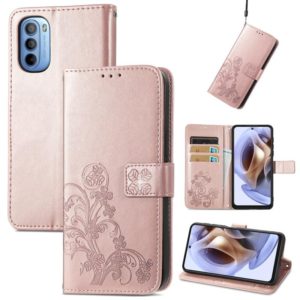 For Motorola Moto G31 Four-leaf Clasp Embossed Buckle Leather Phone Case(Rose Gold) (OEM)