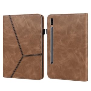 For Samsung Galaxy Tab S7+ T970 / S7 FE T730 Solid Color Embossed Striped Leather Tablet Case(Brown) (OEM)
