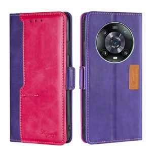 For Honor Magic4 Pro Contrast Color Side Buckle Leather Phone Case(Purple + Rose Red) (OEM)