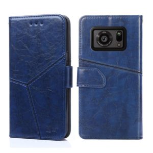 For Sharp Aquos R6 Geometric Stitching Horizontal Flip Leather Phone Case(Blue) (OEM)