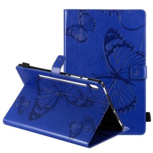 For Samsung Galaxy Tab S6 T860 Pressed Printing Butterfly Pattern Horizontal Flip Leather Case with Holder & Card Slots & Wallet & Sleep / Wake-up Function (Blue) (OEM)
