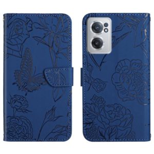 For OnePlus Nord CE 2 5G Skin Feel Butterfly Peony Embossed Leather Phone Case(Blue) (OEM)