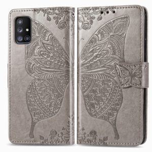 For Galaxy A51 5G Butterfly Love Flower Embossed Horizontal Flip Leather Case with Bracket / Card Slot / Wallet / Lanyard(Gray) (OEM)