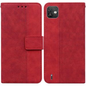 For Wiko Y82 Geometric Embossed Leather Phone Case(Red) (OEM)