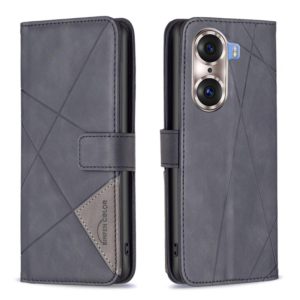 For Honor 60 Pro Rhombus Texture Magnetic Buckle Horizontal Flip Leather Phone Case(Black) (OEM)