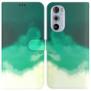 For Motorola Moto G22 Watercolor Pattern Horizontal Flip Leather Phone Case(Cyan Green) (OEM)
