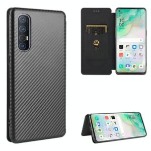 For OPPO Reno3 5G (Japanese Version) Carbon Fiber Texture Horizontal Flip TPU + PC + PU Leather Case with Card Slot(Black) (OEM)